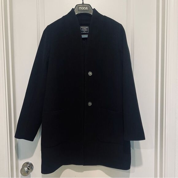 Abercrombie & Fitch Women's Wool Blend Collarless Coat in Black Size Small - Picture 3 of 15